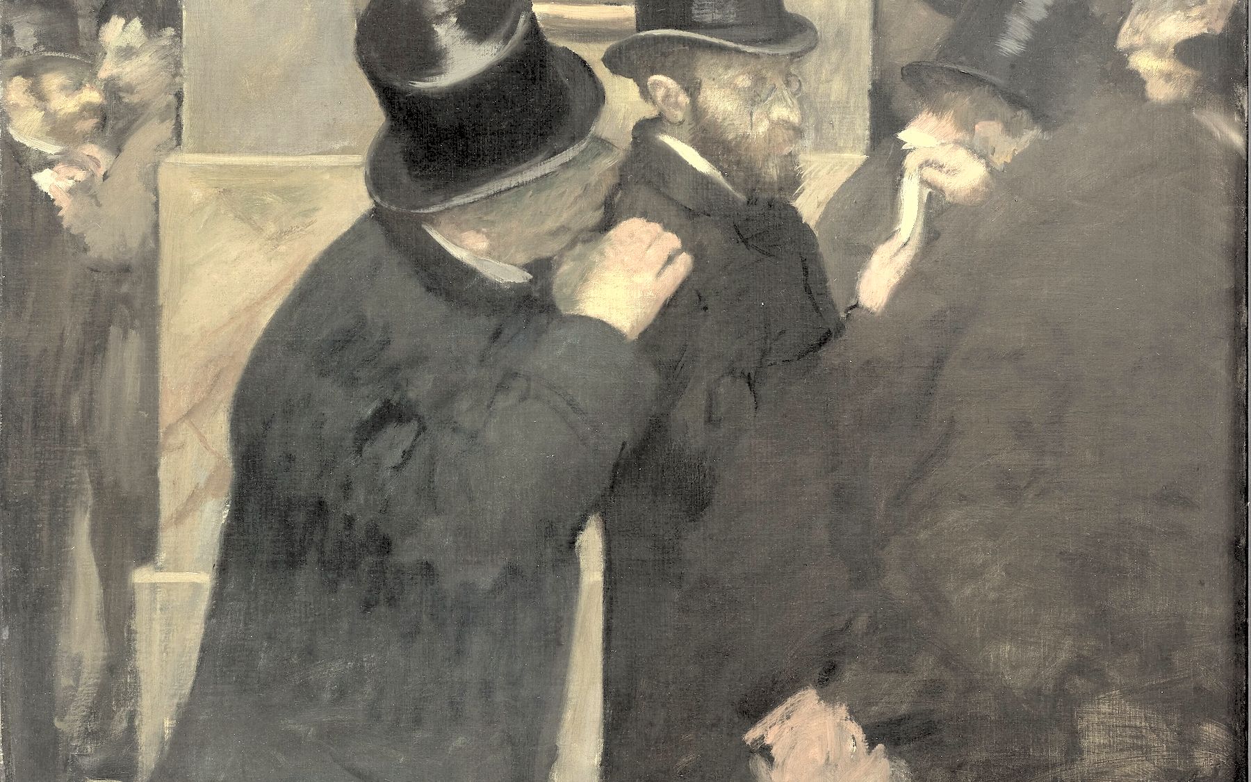Men conferring at the Paris stock exchange, a painting by Edgar Degas